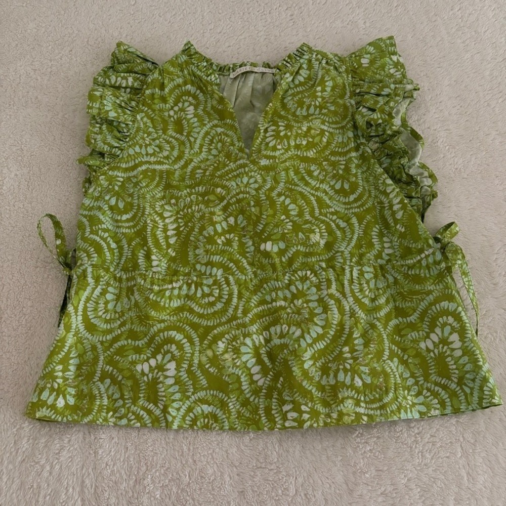 Marie Oliver Green Patterned Ruffle Sleeve Blouse